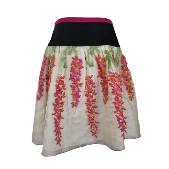 Anna Sui Embroidered Silk Organza Mini Skirt Size 4 Vintage Y2K Contrast Trim